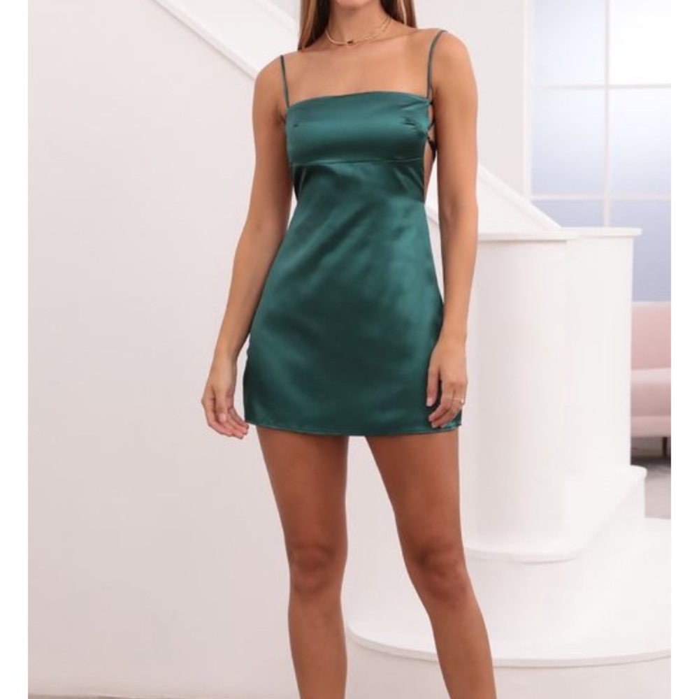 Bliss Satin Slit Dress In Hunter Green